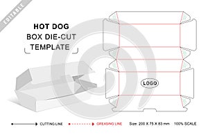Hot dog die cut template, packaging die cut template, 3d box, keyline