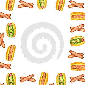 Hot dog fast food isolated. Watercolor background illustration set. Watercolour drawing fashion aquarelle isolated