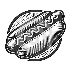 Hot Dog grilled sausage sketch vector photo