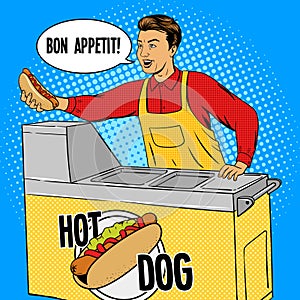 Hot dog guy pop art cartoon style vector