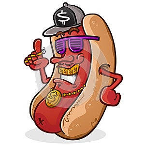 Hot Dog Hip Hop Rapper Cartoon Character