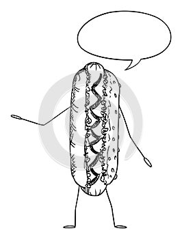 Hot Dog or Hotdog Food Cartoon Character With Speech Bubble, Vector Illustration