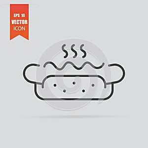 Hot dog icon in flat style isolated on grey background