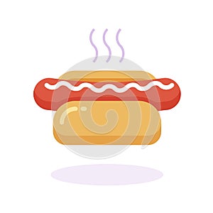 Hot dog icon flat vector or hotdog sandwich graphic illustration isolated on white background, fresh tasty bun bread with sausage