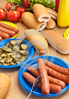 Hot dog Ingredients on a table