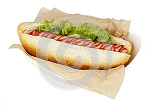 A hot dog isolated on a white background.