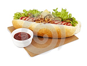 A hot dog isolated on a white background.