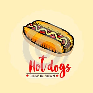 Hot dog ison. Fast food emblem. Retro design. photo