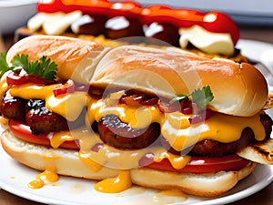 hot dog with ketchup and mustard on plate, Ai Generated