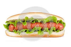 Hot dog with lettuce