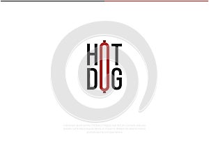 Hot Dog Logo Design. Vector Logo Template. A combined logotype of the word hot dog with a logomark of a sausage in the hot color r