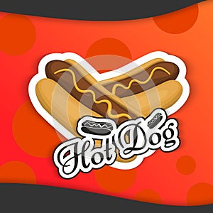 Hot dog logo emblem in cartoon style for your products icon Vector Illustration. Fast food with sausage symbol