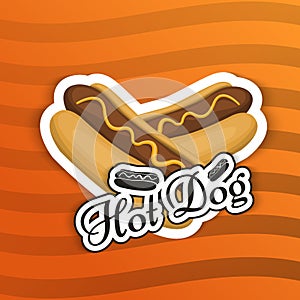 Hot dog logo emblem in cartoon style for your products icon Vector Illustration. Fast food with sausage symbol