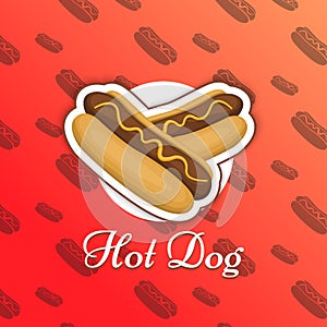 Hot dog logo emblem in cartoon style for your products icon Vector Illustration. Fast food with sausage symbol