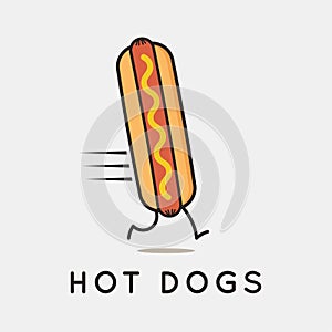 Hot dog logo. Running hotdog on white background