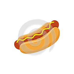 Hot dog with mustard colorful vector cartoon. Fast food hot dog vector icon.
