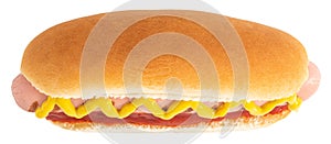 Hot dog with mustard isolated on white background. ÃÂ¡lipping path photo