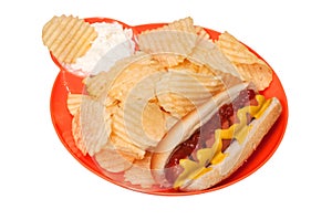 Hot Dog with Potato Chips and Dip