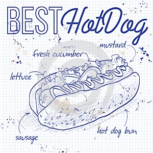 Hot dog recipe on a notebook page