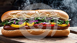 Hot Dog Roller Grill with Steam and Motion Blur.AI Generated