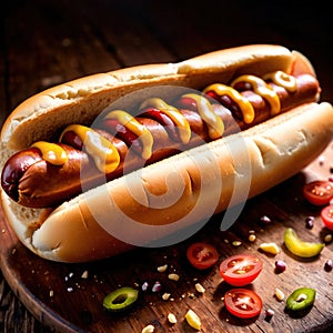 Hot dog, sausage with bread, popular fast food