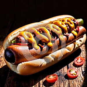 Hot dog, sausage with bread, popular fast food