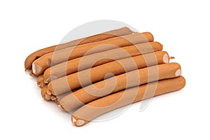 Hot dog sausages on a white background