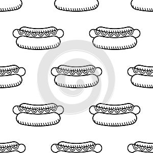 Hot dog seamless pattern black and white