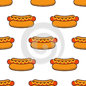 Hot dog seamless pattern on white background