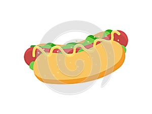 Hot Dog Snack, Bun and Sausage with Ketchup Vector