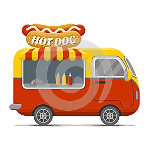 Hot dog street food vector caravan trailer