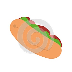 Hot dog in tilted view. Vector