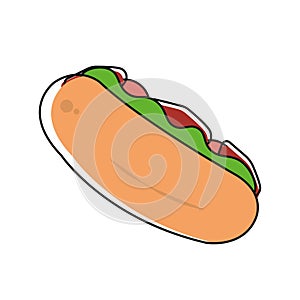 Hot dog in tilted view. Vector