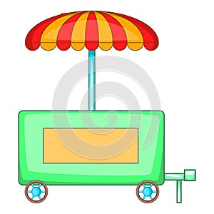 Hot dog trailer icon, cartoon style