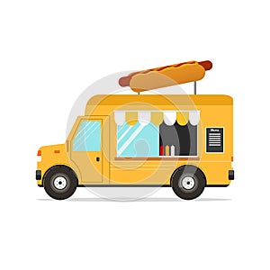 Hot Dog Van. Fast Food Transport. Vector