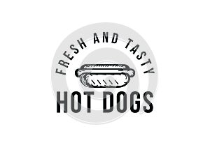 hot dog vector logo, fast food, junk food. vintage vector illustration.