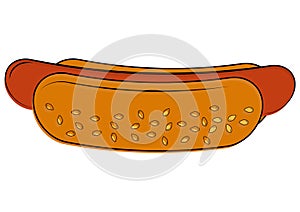 Hot dog. Weiner buns with sausage inside. Hot dog in flat style, isolated on white background. Fast food for poster, menus,