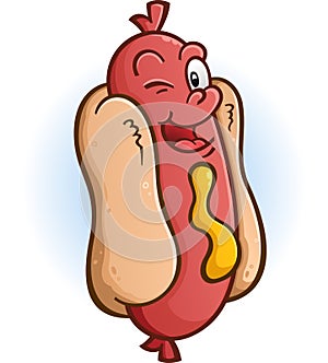 Hot Dog Winking an Eye Cartoon Character