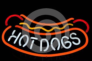 Hot Dogs Neon Red, Yellow and White Sign