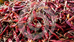 Hot dried red chillies peppers. Traditional mexican cuisine. Healthy vegan food