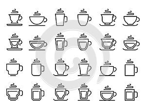 Hot drink cup outline icon. Coffee cups line pictogram, cocoa and tea mug vector icon set