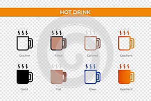 hot drink icon in different style. hot drink vector icons designed in outline, solid, colored, filled, gradient, and flat style.