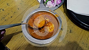 Hot egg curry in a steel vessel, mussoorie