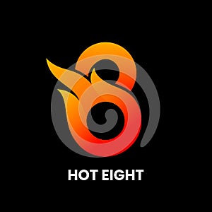 Hot Eight logo design template. Abstract digit 8 with flame.