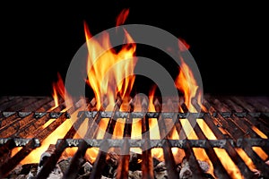 Hot Empty Charcoal BBQ Grill With Bright Flames