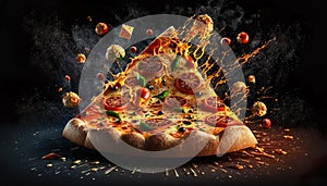Hot Exploding Pizza, Flying Topings Food Design - Generative AI