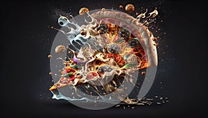 Hot Exploding Pizza, Flying Topings Food Design - Generative AI