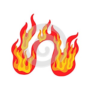 Hot fire flame. Heat fireflame icon, smoke and energy, orande or red light symbol, magic explosion, yellow sparkle sign