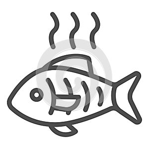 Hot fish line icon. Grilled fish vector illustration isolated on white. Fry seafood outline style design, designed for