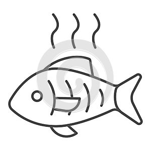 Hot fish thin line icon. Grilled fish vector illustration isolated on white. Fry seafood outline style design, designed
